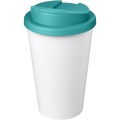 Americano® Eco 350 ml recycelter Becher mit auslaufsicherem Deckel, Aquablau / Weiß