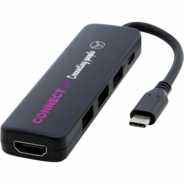 Logotrade Werbeartikel das Foto: Loop Multimedia-Adapter aus recyceltem RCS Kunststoff USB 2.0-3.0 mit HDMI-Anschluss