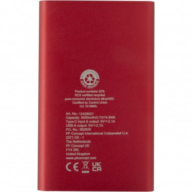 Logotrade werbemittel das Foto: Pep 4000 mAh Type-C Powerbank aus recyceltem Aluminium 