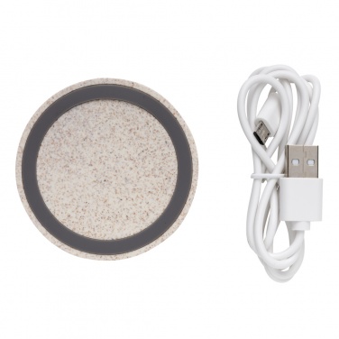 Logotrade Geschäftsgeschenke das Foto: Rundes 5W Charging Pad aus Weizenstroh