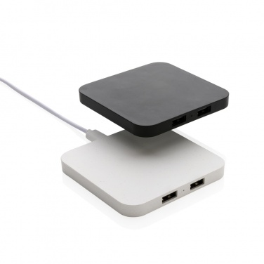 Logotrade Werbegeschenke das Foto: 10W Wireless Charger aus RSC recycl. Kunststoff mit Dual-USB