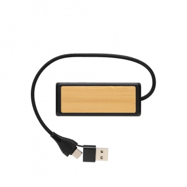 Logotrade Firmengeschenke das Foto: Link Dual Input USB Hub aus RCS rec. Kunststoff und Bambus