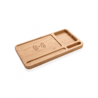 Logotrade Werbegeschenke das Foto: Bambus Schreibtisch-Organizer mit 5W Wireless Charger