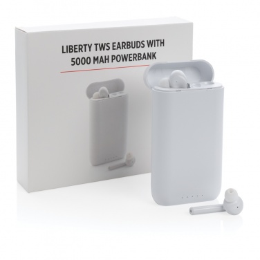 Logotrade Logogeschenke das Foto: Liberty TWS Ohrhörer mit 5.000 mAh Powerbank