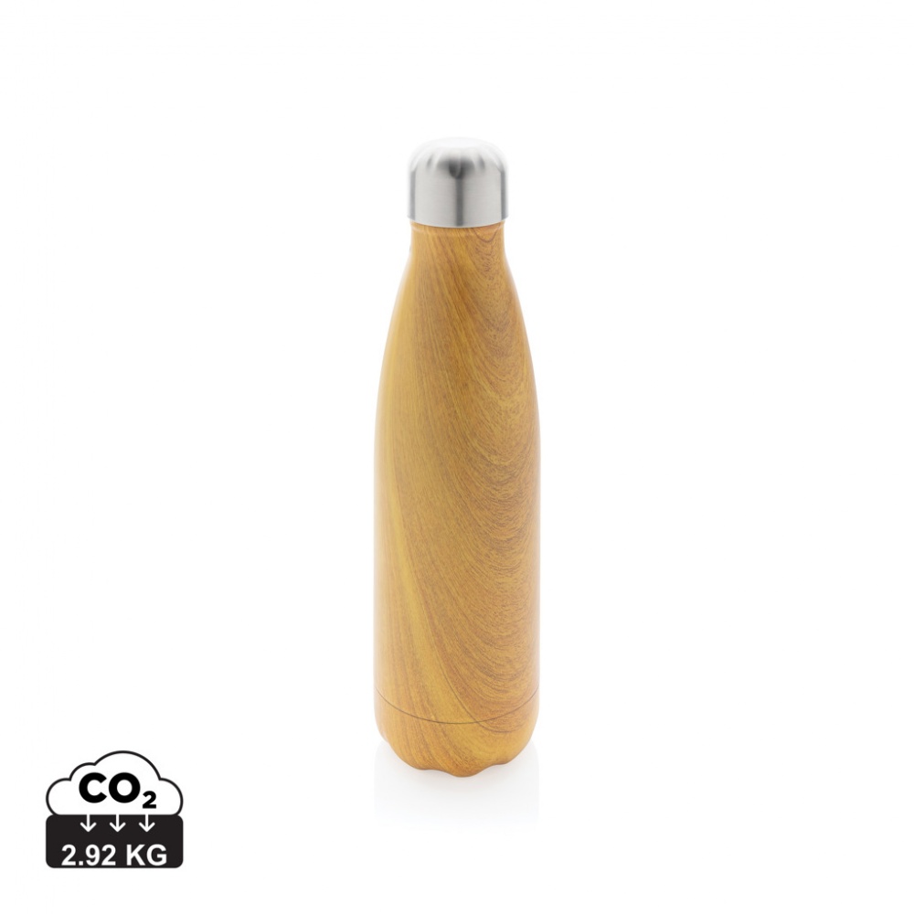 : Vakuumisolierte Stainless Steel Flasche mit Holzoptik