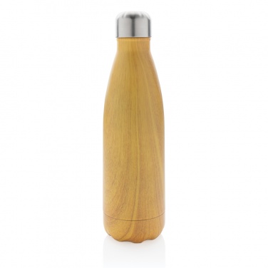 Logotrade Werbegeschenke das Foto: Vakuumisolierte Stainless Steel Flasche mit Holzoptik