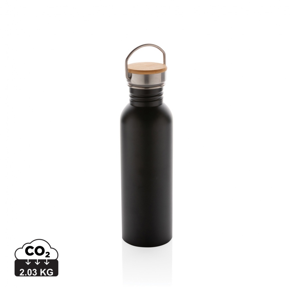 : Moderne Stainless-Steel Flasche mit Bambusdeckel