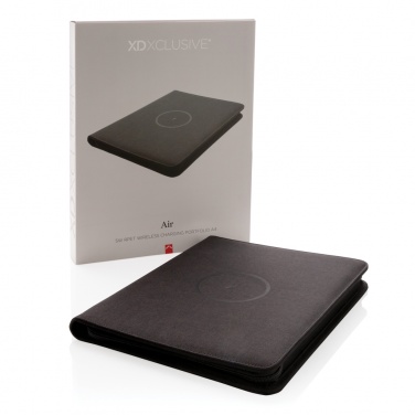 Logotrade Logogeschenke das Foto: Air 5W Wireless Charging Portfolio A4 mit 5.000mAh Powerbank