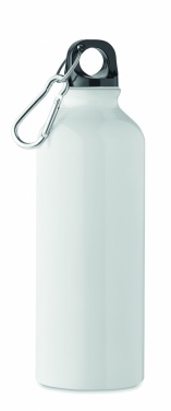 Logotrade Geschäftsgeschenke das Foto: Einwandige 500-ml-Wasserflasche aus recyceltem Aluminium mit Karabiner