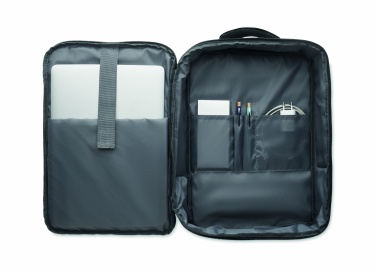 Logotrade Werbeartikel das Foto: Ein sicherer 15-Zoll-Laptop-Rucksack aus 300D RPET mit einer 210D RPET-Fütterung und individuell anpassbarem Druck