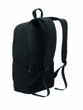 Logotrade Firmengeschenke das Foto: Ein 15-Zoll-Laptop-Rucksack aus recycelter Baumwolle (Pre-Consumer) und recyceltem Polyester mit individuell anpassbarem Druck