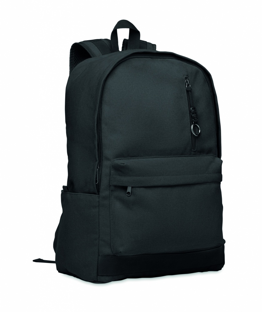 Logotrade Logogeschenke das Foto: Ein 15-Zoll-Laptop-Rucksack aus recycelter Pre-Consumer-Baumwolle mit individuell anpassbarem Druck