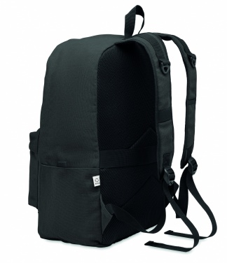 Logotrade Geschäftsgeschenke das Foto: Ein 15-Zoll-Laptop-Rucksack aus recycelter Pre-Consumer-Baumwolle mit individuell anpassbarem Druck