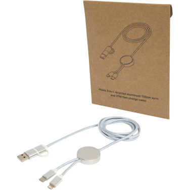 Logotrade Geschäftsgeschenke das Foto: Alasia 150 cm 5-in-1 Kabel aus recyceltem Kunststoff für Datenübertragung und 27W Schnellladung