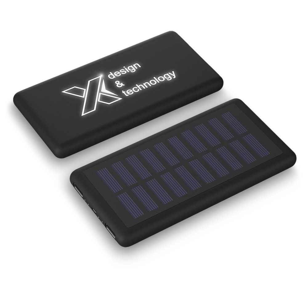 Logotrade Werbegeschenke das Foto: SCX.design P30 8000 mAh Solar Powerbank mit Leuchtlogo