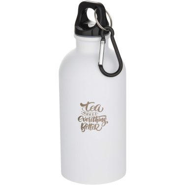 Logotrade Logogeschenke das Foto: Oregon 400 ml matte RCS-zertifizierte einwandige Trinkflasche aus recyceltem Edelstahl mit Karabinerhaken