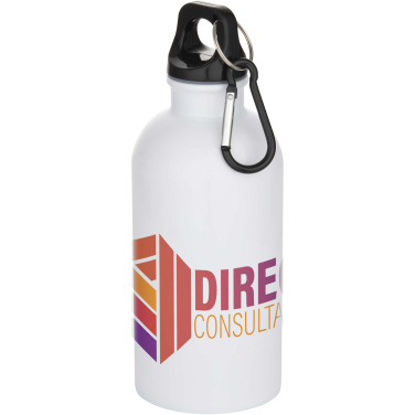 Logotrade Logogeschenke das Foto: Oregon 400 ml RSC-zertifizierte einwandige Sublimation Trinkflasche aus recyceltem Edelstahl mit Karabinerhaken