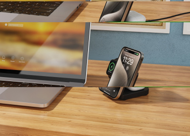 Logotrade Werbegeschenke das Foto: Urban Vitamin Arcadia 15W 3in1 Magnet-Charger aus RCS rABS