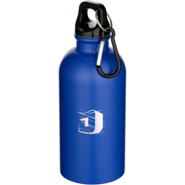 Logotrade werbemittel das Foto: Oregon 400 ml matte RCS-zertifizierte einwandige Trinkflasche aus recyceltem Edelstahl mit Karabinerhaken