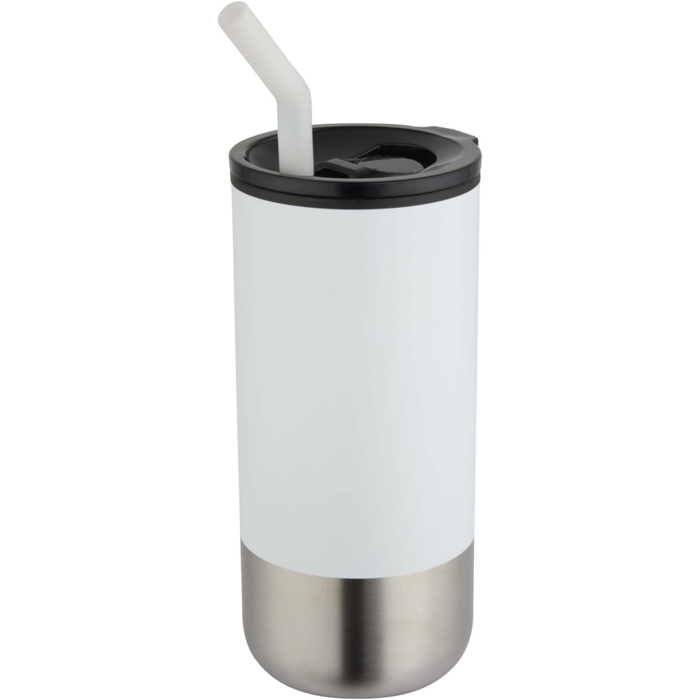Logotrade Geschäftsgeschenke das Foto: Grayson 480 ml RCS recycelter Isolierbecher mit Trinkhalm