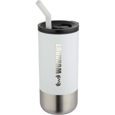 Logotrade Firmengeschenke das Foto: Grayson 480 ml RCS recycelter Isolierbecher mit Trinkhalm