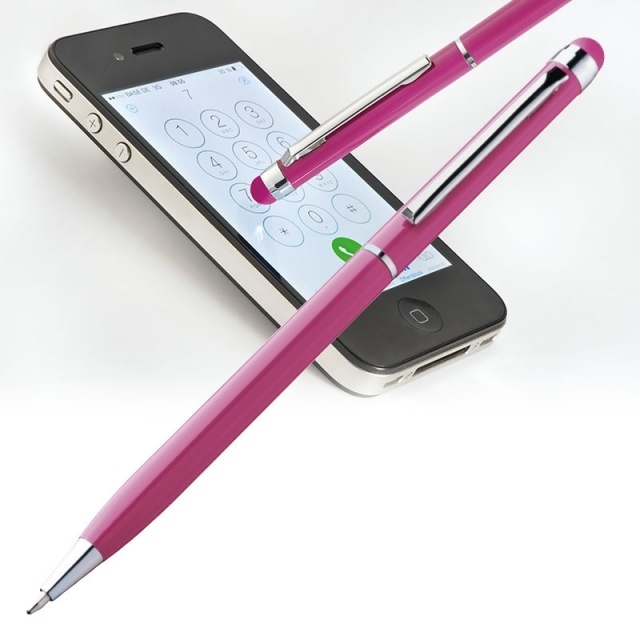 Logo trade promotional items image of: Ball pen with touch pen 'New Orleans'  color pink