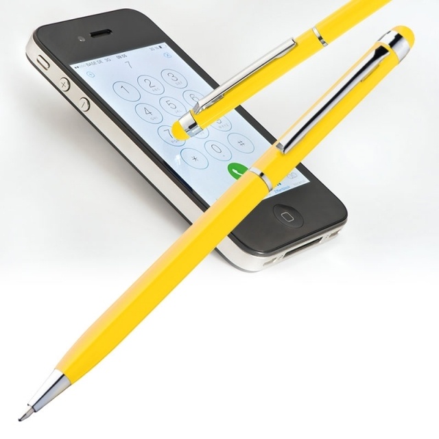 Logo trade advertising products image of: Ball pen with touch pen 'New Orleans'  color yellow