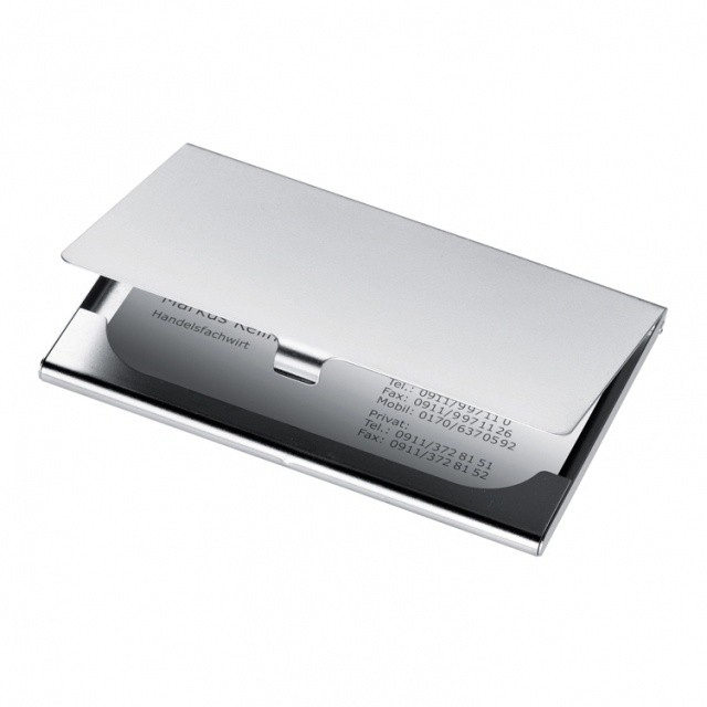Logo trade advertising products image of: Metal business card holder 'Cornwall'  color grey