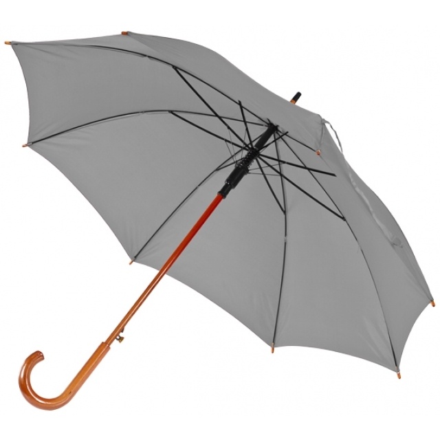 Logo trade promotional giveaway photo of: Wooden automatic umbrella NANCY  color grey