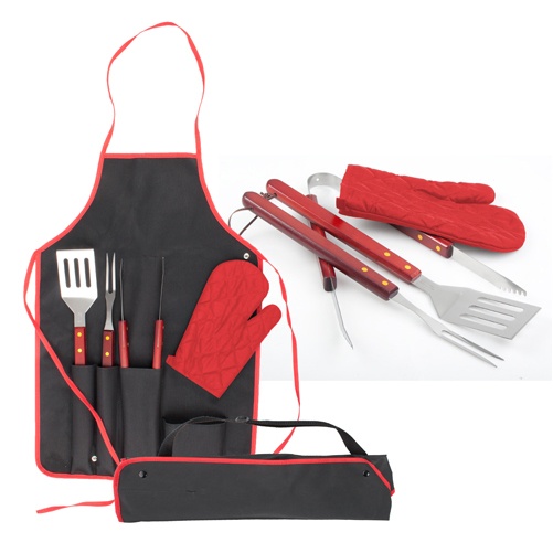 Logotrade promotional product image of: Axon BBQ set - apron,  glove, accessories, red