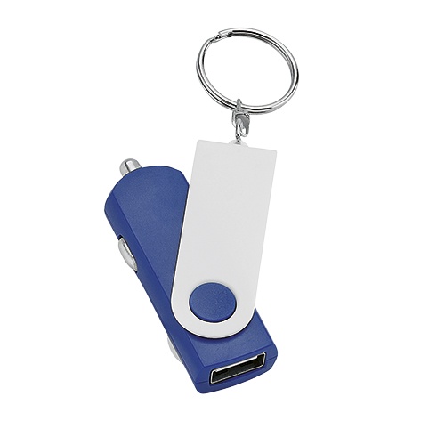 Logotrade promotional gift image of: USB car power adapter with key ring, blue