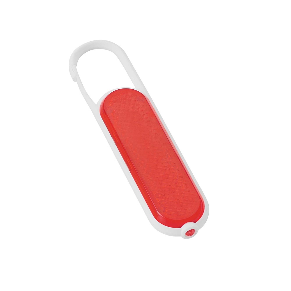 Logo trade advertising products image of: Plastic safety reflector with carabiner and light, red