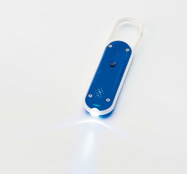 Logo trade promotional items image of: Plastic safety reflector with carabiner and light, blue