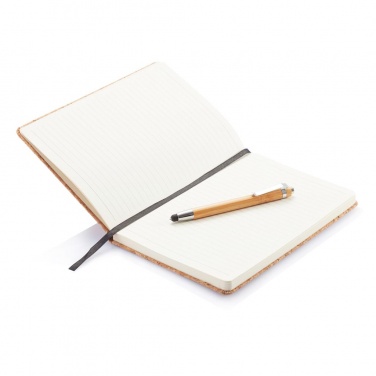 Logo trade promotional products picture of: A5 notebook with bamboo pen including stylus, brown