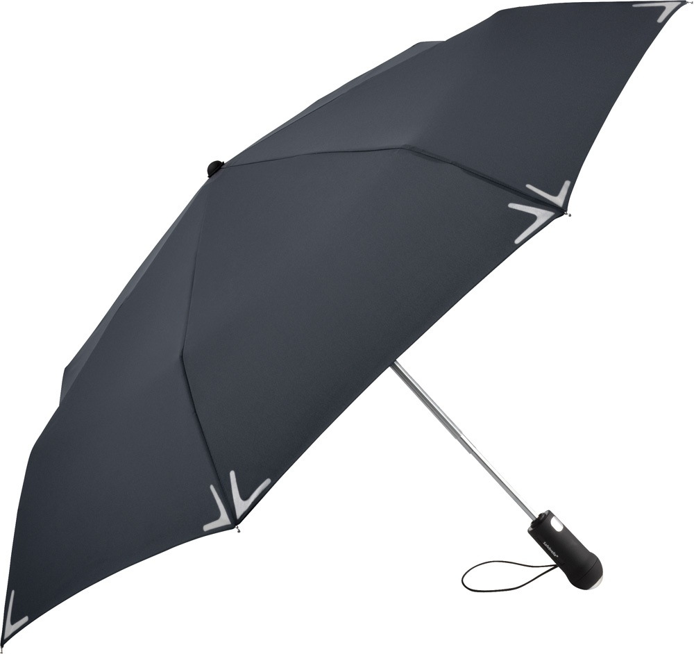 Logo trade business gifts image of: AOC mini umbrella Safebrella® LED 5471, Anthracite