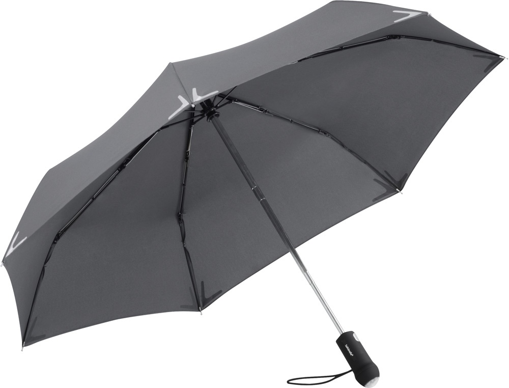 Logo trade business gift photo of: AOC mini umbrella Safebrella® LED 5471, Grey
