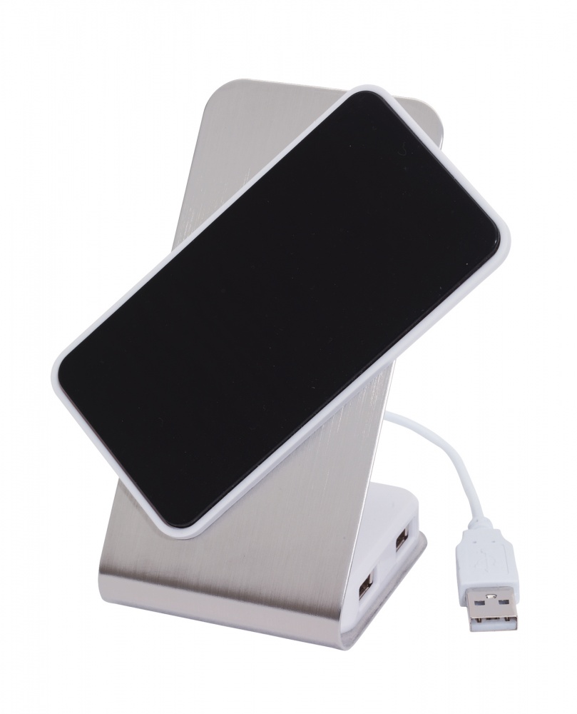 Logotrade promotional gift picture of: Phone holder with USB Hub, Database, silver/black