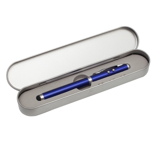 Logo trade corporate gifts image of: Supreme ballpen with laser pointer - 4 in 1, blue