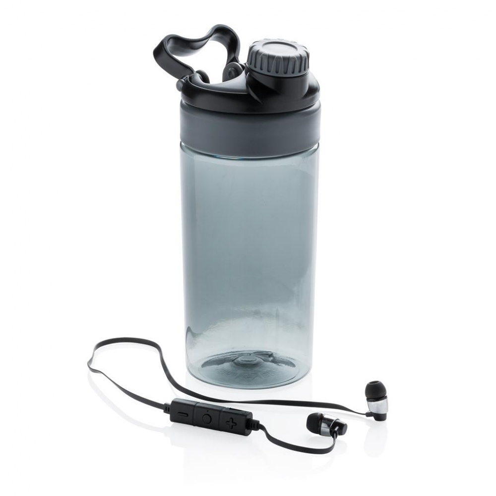 Logo trade promotional gifts image of: Leakproof bottle with wireless earbuds, black
