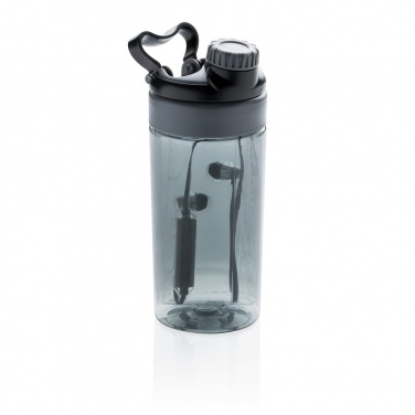 Logo trade promotional products image of: Leakproof bottle with wireless earbuds, black