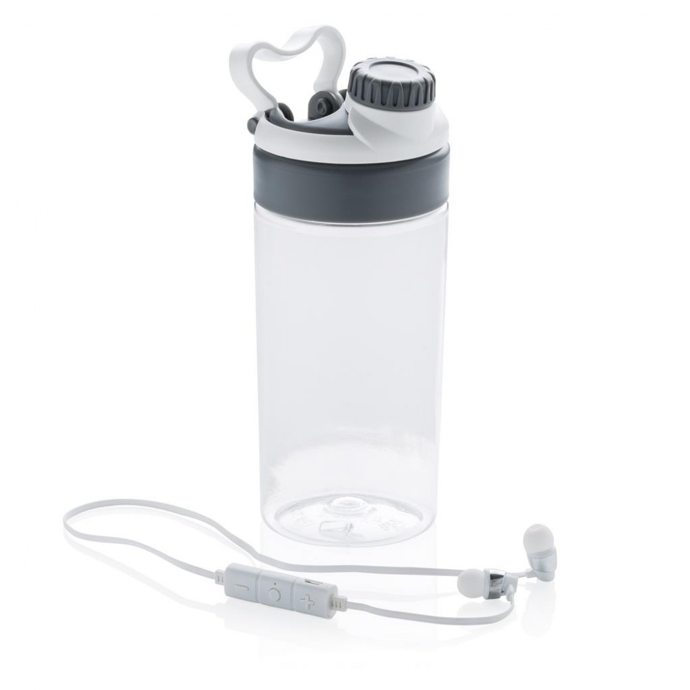 Logo trade promotional products image of: Leakproof bottle with wireless earbuds, white