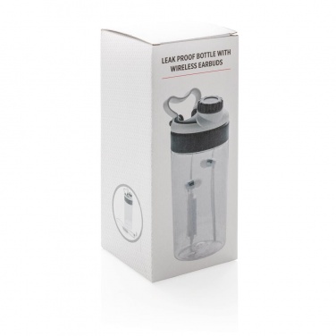 Logo trade advertising product photo of: Leakproof bottle with wireless earbuds, white