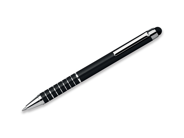 Logo trade promotional products picture of: SHORTY metal ball pen with function "touch pen", blue refill, black
