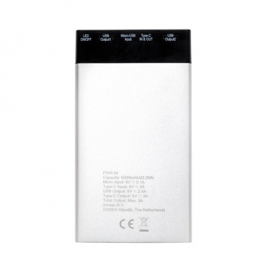 Logotrade promotional gift picture of: 6.000 mAh flat powerbank digital display, Silver