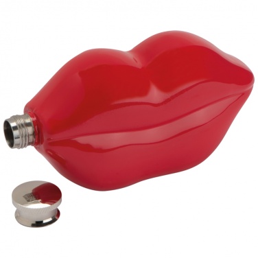 Logo trade promotional giveaways image of: Lip shaped hip flask, deep red