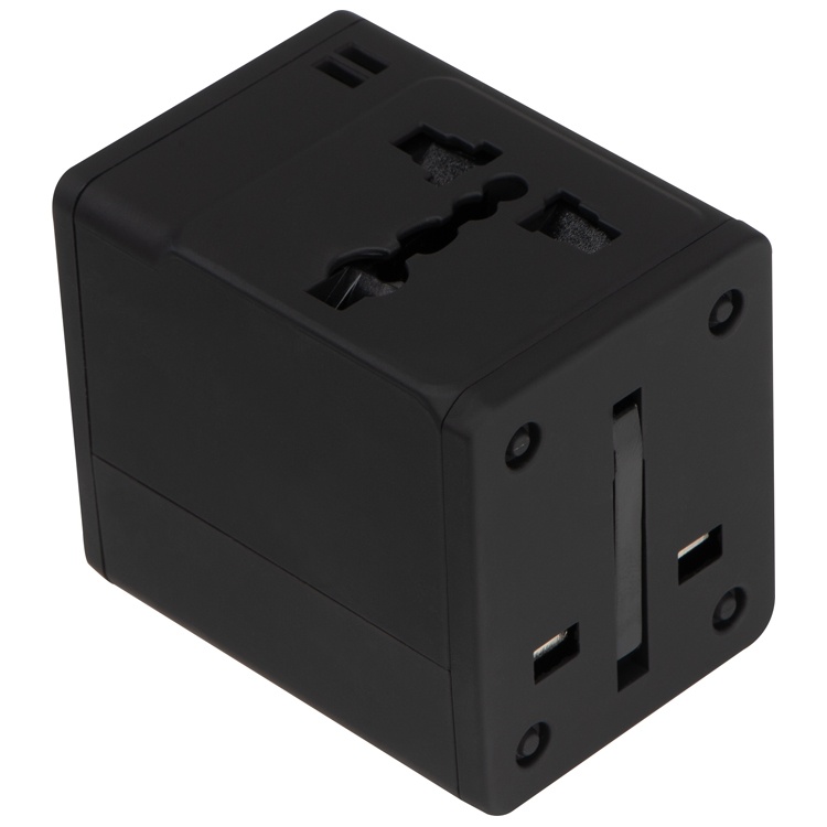 Logotrade promotional giveaway picture of: Rubberized travel adapter, black