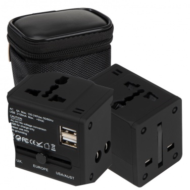 Logotrade promotional item picture of: Rubberized travel adapter, black