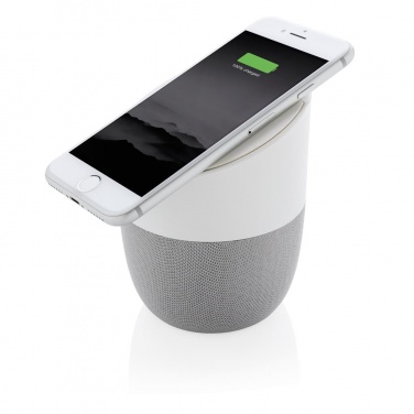 Logo trade promotional giveaways image of: Home speaker with wireless charger, white