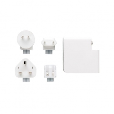 Logo trade promotional merchandise image of: Travel adapter wireless powerbank, white