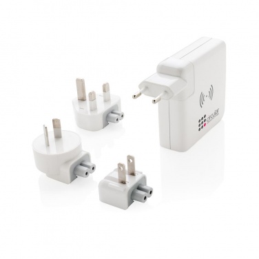 Logotrade promotional merchandise picture of: Travel adapter wireless powerbank, white